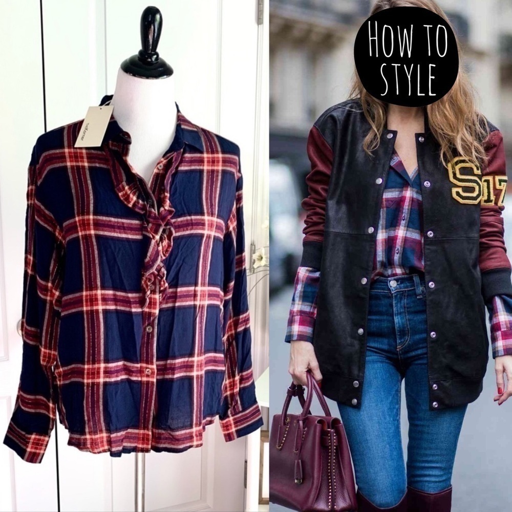 The Korner Plaid & Tinsel Ruffle Button Up Shirt